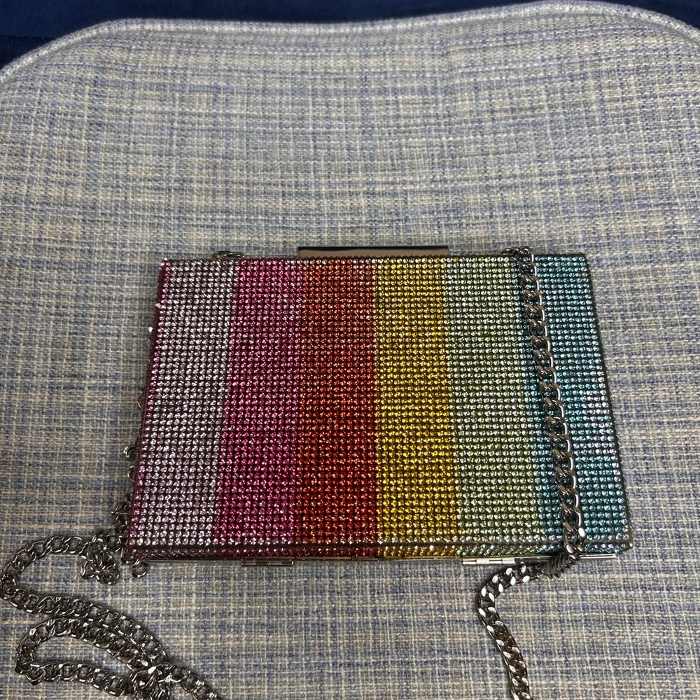 Zara Multicolor Rhinestone Clutch with Chain - Picture 2 of 5